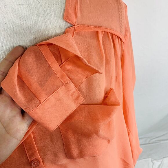 Silence + Noise Urban Outfitters Sheer Button Down Blouse Long Sleeve Peach XS - Picture 7 of 10